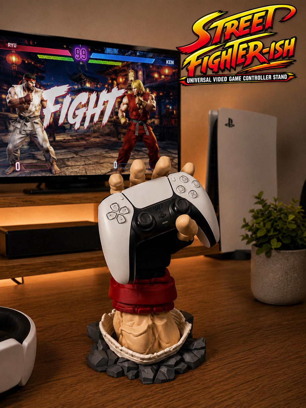 Street Fighter-Inspired 3D Printed Universal Video Game Controller Stand