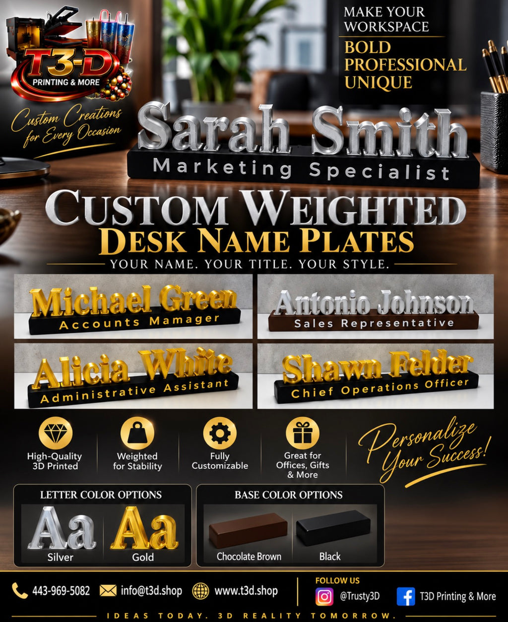 Custom Weighted Desk Name Plate with Job Title