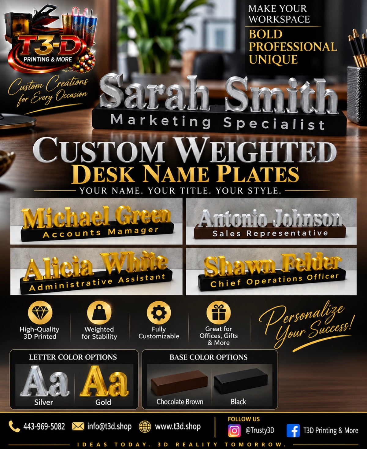 Custom Weighted Desk Name Plate with Job Title